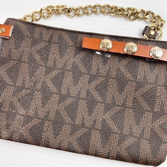 Michael Kors Small Chain Strap Wristlet Bags Brown MK Logo Damage - Picture 3 of 7